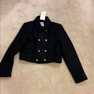 Zara Black Cropped Blazer with Gold Buttons M